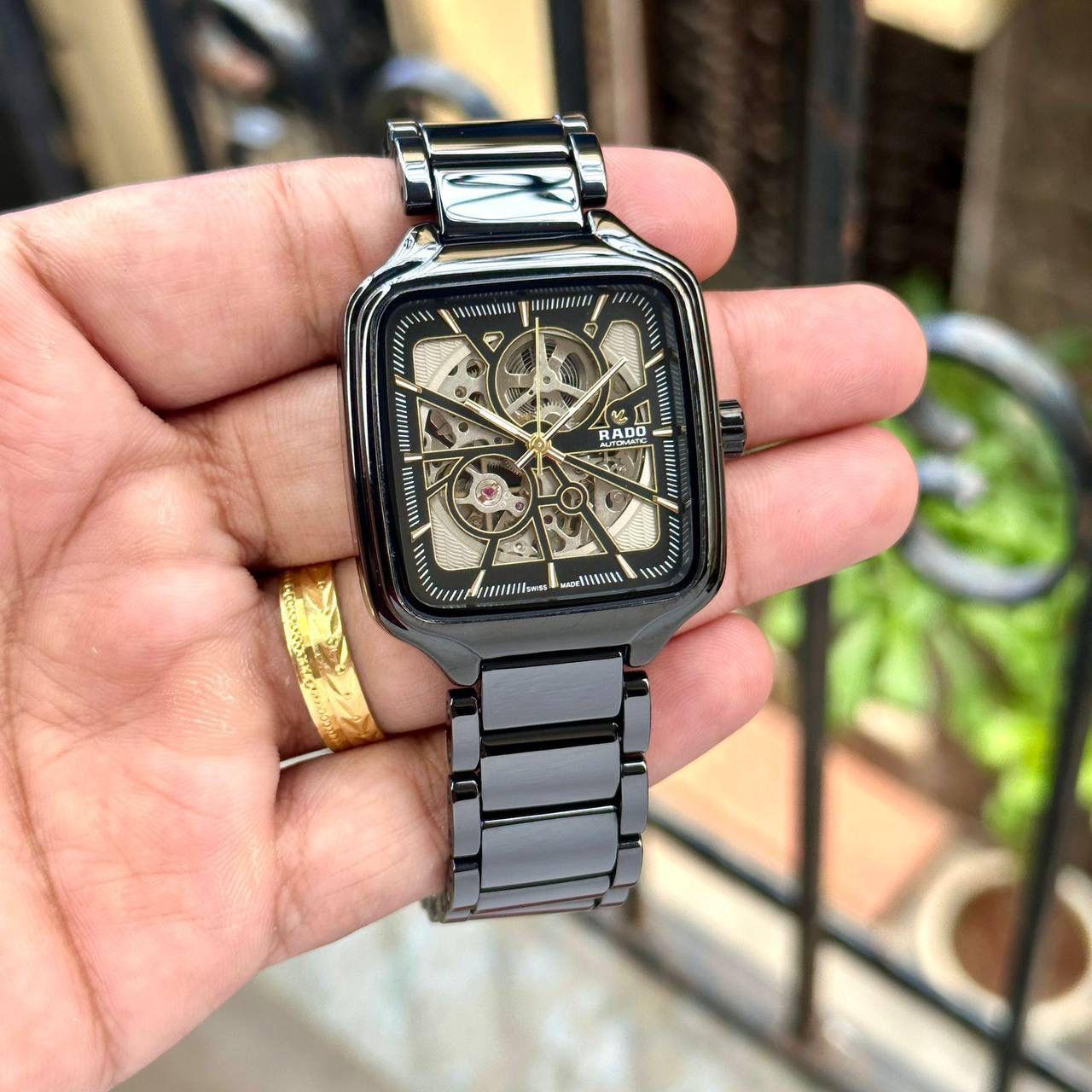 Premium Black Skeleton Dial Watch for Men